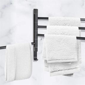 img 1 attached to Bathroom Swing Towel Rack 4 Arm Swivel Towel Rail Wall Mounted Hand Towel Bar, SUS304 Stainless Steel Towel Holder Accessories with Towel Hook for Bathroom and Kitchen - Black