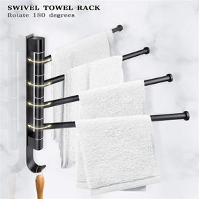 img 3 attached to Bathroom Swing Towel Rack 4 Arm Swivel Towel Rail Wall Mounted Hand Towel Bar, SUS304 Stainless Steel Towel Holder Accessories with Towel Hook for Bathroom and Kitchen - Black