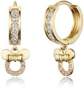 img 4 attached to 🐭 Baby Girls Hoop Earrings with CZ Mouse in 14k Gold Plated Brass Channel
