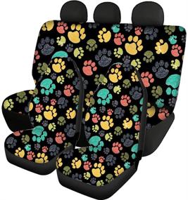 img 4 attached to Universal Fit 3 Piece Car Seat Covers Full Set - Colorful Dog Cat Paw Print Pattern - 🐾 Auto Front and Rear Seat Protectors - Anti-Scratch & Dustproof - Ideal for Dog Owners and Families with Kids