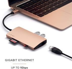 img 2 attached to 💻 Satechi USB C Aluminum Multi-Port Adapter V2 with 4K HDMI (30Hz), Gigabit Ethernet, USB-C Pass-Through, SD/Micro Card Readers, USB 3.0 - Compatible with 2020 MacBook Pro, 2020/2018 MacBook Air (Gold)
