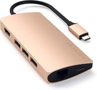 💻 satechi usb c aluminum multi-port adapter v2 with 4k hdmi (30hz), gigabit ethernet, usb-c pass-through, sd/micro card readers, usb 3.0 - compatible with 2020 macbook pro, 2020/2018 macbook air (gold) логотип