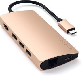 img 4 attached to 💻 Satechi USB C Aluminum Multi-Port Adapter V2 with 4K HDMI (30Hz), Gigabit Ethernet, USB-C Pass-Through, SD/Micro Card Readers, USB 3.0 - Compatible with 2020 MacBook Pro, 2020/2018 MacBook Air (Gold)