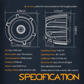 img 3 attached to 🚦 Желтые противотуманные фары LED (светодиодные) - Nirider 2 шт. 50W круглые 3,5-дюймовые фары для езды на мотоцикле, грязевых байках, квадроциклах, утилитарных грузовиках и автомобилях, водонепроницаемые рабочие светодиодные фары для бездорожья с желтым комбинированным широким и узким световым пучком - светодиодные лампы и подсветки.