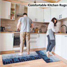 img 4 attached to 🏡 Set of 2 Anti-Fatigue Kitchen Rugs – Waterproof, Non-Slip, Memory Foam Cushioned Floor Mats for Sink, Office, Desk, Laundry – Blue