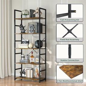 img 2 attached to 📚 Vintage OTK Tall Bookcase - 5 Tier Bookshelf for Modern Living Room, Bedroom, and Home Office Organization and Storage