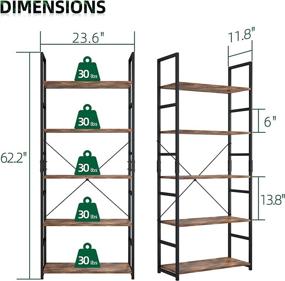 img 3 attached to 📚 Vintage OTK Tall Bookcase - 5 Tier Bookshelf for Modern Living Room, Bedroom, and Home Office Organization and Storage