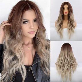 img 4 attached to 💁 Ombre Wavy Wig for Women - Long Blonde Heat Resistant Fiber Fashion Wig for Daily Party (Blonde)