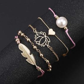 img 3 attached to Браслеты из розового кварца для женщин - регулируемые браслеты со стеком подвесками - изысканный подарок другу с жемчужным золотым покрытием