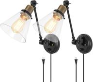 2 pack of trlife dimmable wall sconces with clear glass lampshade, plug in wall sconces set - on/off switch on the 6ft plug in cord, ideal for bedroom, bedside, bathroom lighting логотип