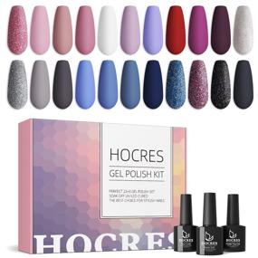 img 4 attached to ✨ Discover the Alluring Starry Sky Collection: HOCRES Gel Nail Polish Kit - 25 Pcs Winter Pastel Colors in Pink, Blue, Nude & Dark Gray with Solid, Sparkle Glitters - Effortlessly Gorgeous Glossy & Matte Finishes for DIY Nail Art at Home!