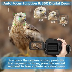 img 2 attached to 📹 Newest Auto Focus Camcorder 4K HD Video Camera 48MP 60FPS 30X Digital Zoom for YouTube with LED Function, Handheld Stabilizer, Remote Control, Microphone, 4500mAh Battery and 64GB SD Card