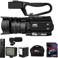 📹 newest auto focus camcorder 4k hd video camera 48mp 60fps 30x digital zoom for youtube with led function, handheld stabilizer, remote control, microphone, 4500mah battery and 64gb sd card logo