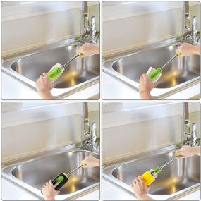 img 3 attached to 🧽 Bottle Brush Dishwashing Cleaning Brush Set: Silcone Kitchen Cleaner for Glass, Bottles, Mugs & More - Long Handle, Efficient & Versatile