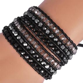 img 3 attached to Genuine Leather Bracelet Colors Rhinestone Boys' Jewelry