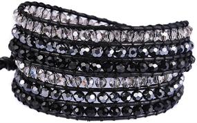 img 4 attached to Genuine Leather Bracelet Colors Rhinestone Boys' Jewelry