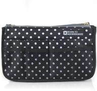 premium polyester handbag purse organizer - sturdy bag insert with 13 pockets (large, black white) logo