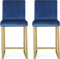 🔷 set of 2 navy blue and brass christopher knight home lexi modern velvet barstools - improved for seo логотип