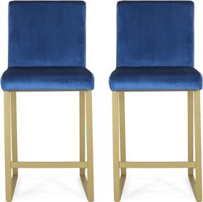 img 4 attached to 🔷 Set of 2 Navy Blue and Brass Christopher Knight Home Lexi Modern Velvet Barstools - Improved for SEO