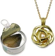 🌸 pearlina rose flower gold plated cage necklace - cultured pearl in oyster set with stainless steel chain (18 inch) logo