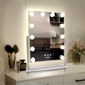 img 4 attached to 💄 WEILY Hollywood Makeup Mirror with Lights | Large Lighted Vanity Mirror with 3 Color Light & 12 Dimmable LED Bulbs | Smart Touch Control Screen & 360° Rotation | White