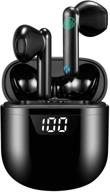 🎧 premium wireless earbuds: noise canceling led, ipx7 waterproof, 24h playtime, in-ear stereo, for iphone/android - black logo