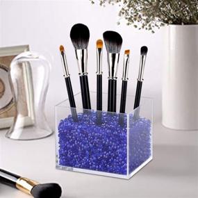 img 2 attached to Angzhia Acrylic Makeup Brush Holder: Countertop Cosmetic Organizer Cube with Acrylic Diamonds. Sparkling Rhinestone Crystal Gems to Organize Brushes (10x10x12, Royal Blue)