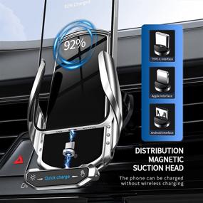 img 1 attached to 📱 Беспроводная автомобильная зарядка-держатель KMSCO: 15Вт быстрая зарядка Qi | Автозажим | Держатель для воздуховода и лобового стекла | Совместима с iPhone и Android