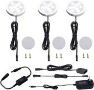 🔦 aiboo under cabinet led puck lights kit with touch dimmer switch, black cord for kitchen showcase cupboards and closets lighting - 3 lights, 6w (daylight white) логотип