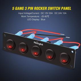 img 1 attached to 🚗 Nilight 5 Gang 3 Pin Rocker Switch Panel - Waterproof On/Off 12V Red Toggle Switch for Cars, Trucks, Boats - 2 Year Warranty