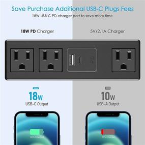 img 3 attached to 💡 CCCEI Desk Power Strip: 18W Fast Charging USB C Port, Widely Spaced Outlet, 6FT Flat Plug - Perfect Fit for 1.6 inch Tabletops!