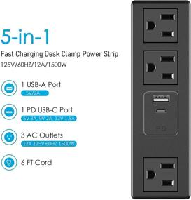 img 1 attached to 💡 CCCEI Desk Power Strip: 18W Fast Charging USB C Port, Widely Spaced Outlet, 6FT Flat Plug - Perfect Fit for 1.6 inch Tabletops!