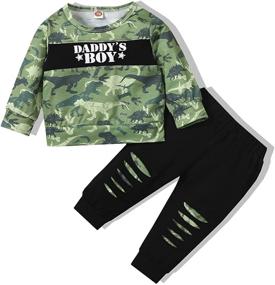 img 4 attached to 🏻 Adorable Newborn Baby Boy Winter Set: Long Sleeve Sweatshirt Tops & Ripped Camouflage Pants Outfit
