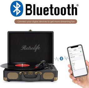 img 3 attached to 🎶 Портативный чемодан с виниловым проигрывателем - Bluetooth 3-скоростной ремнеприводный проигрыватель с встроенными динамиками, линейным выходом RCA, AUX-входом, гнездом для наушников - винтажный стиль