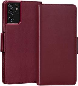 img 4 attached to 📱 FYY Чехол для Samsung Galaxy S21 Ultra 5G 6.8” Luxury Wallet Case - Настоящая Кожа Коровы, Блокировка RFID, Ручная Работа, Флип-Фолио Чехол с Отделениями для Карт - Вишневый