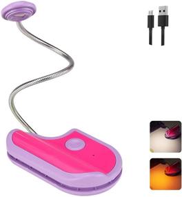 img 4 attached to BIGMONAT Purple Rechargeable Clip on Book Light for Effective Reading, Dimmable Amber Light, Portable LED Lamp with 360° Rotary Neck, Wireless Reading Light for Kids