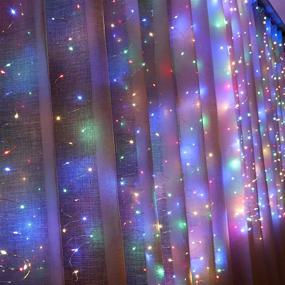 img 1 attached to 🌟 Curtain Lights 300 LED with 8 Lighting Modes: USB Powered Dimmable Wedding String Lights for Girls Bedroom Wall - Fairy Lights with Indoor Patio Christmas Decorations