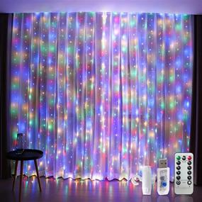 img 4 attached to 🌟 Curtain Lights 300 LED with 8 Lighting Modes: USB Powered Dimmable Wedding String Lights for Girls Bedroom Wall - Fairy Lights with Indoor Patio Christmas Decorations