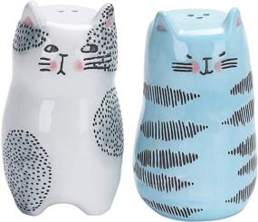 img 3 attached to Bico Cartoon Cat Salt and Pepper Shaker Set - Hand-Painted Stoneware, Dishwasher Safe