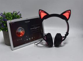 img 2 attached to Olyre Cat Ear Headphones: Foldable LED Light Cosplay Flash Earphone for Teens in Black & Pink - Compatible with iPad, Tablet, Computer, iPhone, Android
