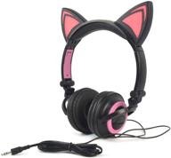 olyre cat ear headphones: foldable led light cosplay flash earphone for teens in black & pink - compatible with ipad, tablet, computer, iphone, android logo