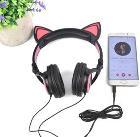 img 1 attached to Olyre Cat Ear Headphones: Foldable LED Light Cosplay Flash Earphone for Teens in Black & Pink - Compatible with iPad, Tablet, Computer, iPhone, Android
