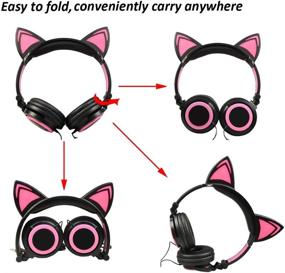 img 3 attached to Olyre Cat Ear Headphones: Foldable LED Light Cosplay Flash Earphone for Teens in Black & Pink - Compatible with iPad, Tablet, Computer, iPhone, Android