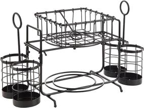 img 3 attached to 🎁 Giftburg Loop & Wire Buffet Caddy Tabletop Organizer - Flatware, Napkin, and Plate Picnic Caddy Set in Stackable Design - Black