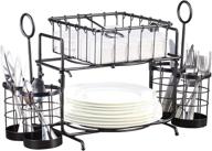 🎁 giftburg loop & wire buffet caddy tabletop organizer - flatware, napkin, and plate picnic caddy set in stackable design - black логотип