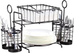 img 4 attached to 🎁 Giftburg Loop & Wire Buffet Caddy Tabletop Organizer - Flatware, Napkin, and Plate Picnic Caddy Set in Stackable Design - Black