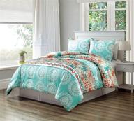🛏️ california king bedding set: 3-piece turquoise blue/orange/white scroll embroidery with pleated design - down alternative comforter set. ideal for bedroom or guest room décor. logo