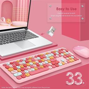 img 3 attached to 💖 Розовый многоцветный беспроводной комбинированный набор клавиатуры и мыши: полноразмерный, беспроводной, экономия энергии, для ноутбука/компьютера/ПК/настольного компьютера.