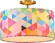 🎨 colorful art decor fabric lighting fixture for kids room - semi flush ceiling lights with 3 lights, 16" drum, in red, pink, and green logo