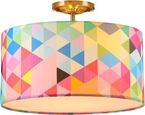 img 4 attached to 🎨 Colorful Art Decor Fabric Lighting Fixture for Kids Room - Semi Flush Ceiling Lights with 3 Lights, 16" Drum, in Red, Pink, and Green